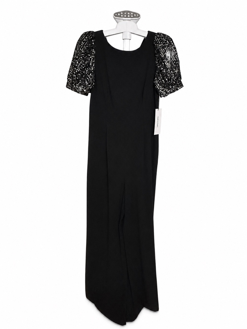 Calvin Klein Black Jump Suit with Sequin Puff Sleeves